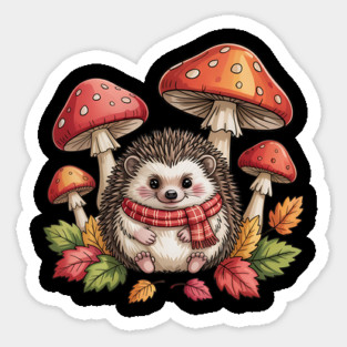 Cozy Hedgehog with Mushrooms and Autumn Leaves Magnet