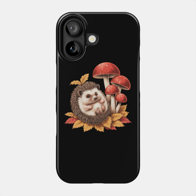 Cozy Hedgehog with Mushrooms and Autumn Leaves 2 Phone Case by BirdsnStuff