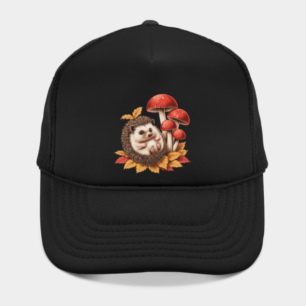 Cozy Hedgehog with Mushrooms and Autumn Leaves 2 by BirdsnStuff