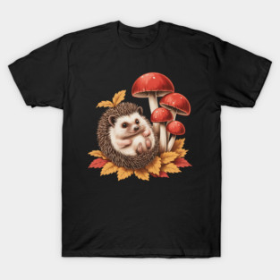 Cozy Hedgehog with Mushrooms and Autumn Leaves 2 T-Shirt