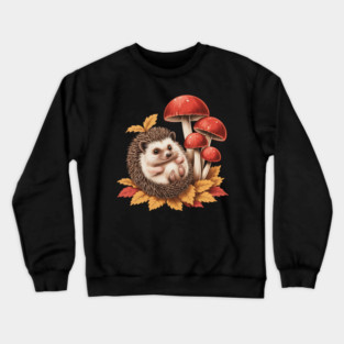 Cozy Hedgehog with Mushrooms and Autumn Leaves 2 Crewneck Sweatshirt