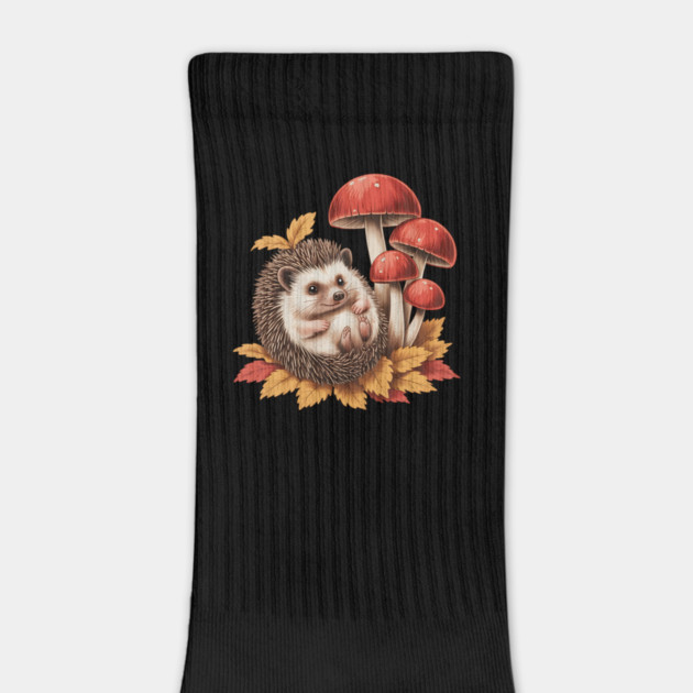 Cozy Hedgehog with Mushrooms and Autumn Leaves 2 by BirdsnStuff