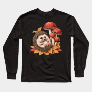 Cozy Hedgehog with Mushrooms and Autumn Leaves 2 Long Sleeve T-Shirt