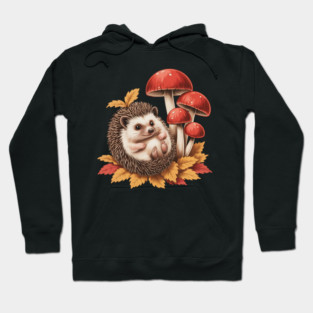 Cozy Hedgehog with Mushrooms and Autumn Leaves 2 Hoodie