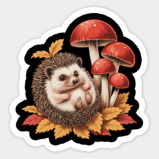 Cozy Hedgehog with Mushrooms and Autumn Leaves 2 Magnet
