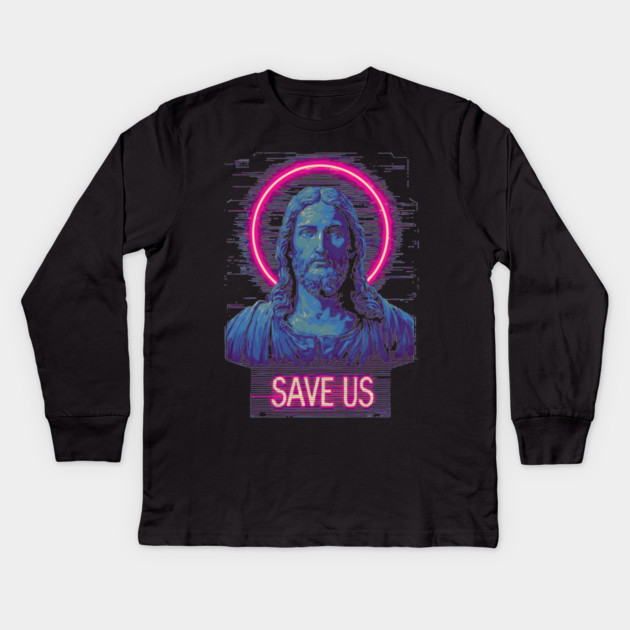 Jesus Save Us - Neon Style Modern Christian Kids Long Sleeve T-Shirt by TuncGK