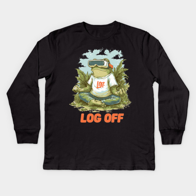 Log Off - Meditating Frog with VR Glass Kids Long Sleeve T-Shirt by TuncGK
