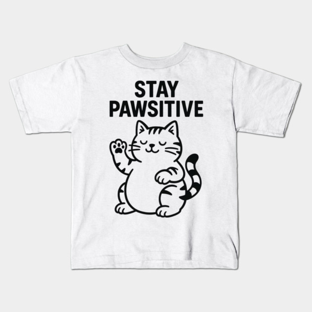 Stay Pawsitive Cat Lovers Gift Kids T-Shirt by Douglas's Store 5