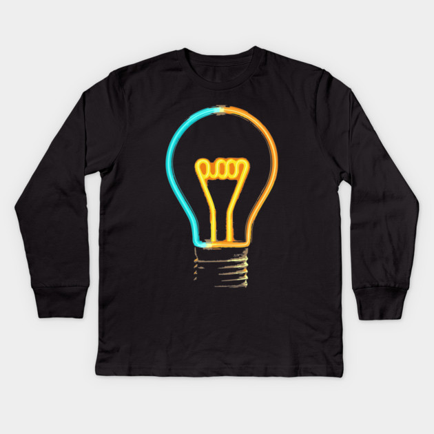 Neon Idea Lightbulb - Colorful Retro Design Kids Long Sleeve T-Shirt by TuncGK