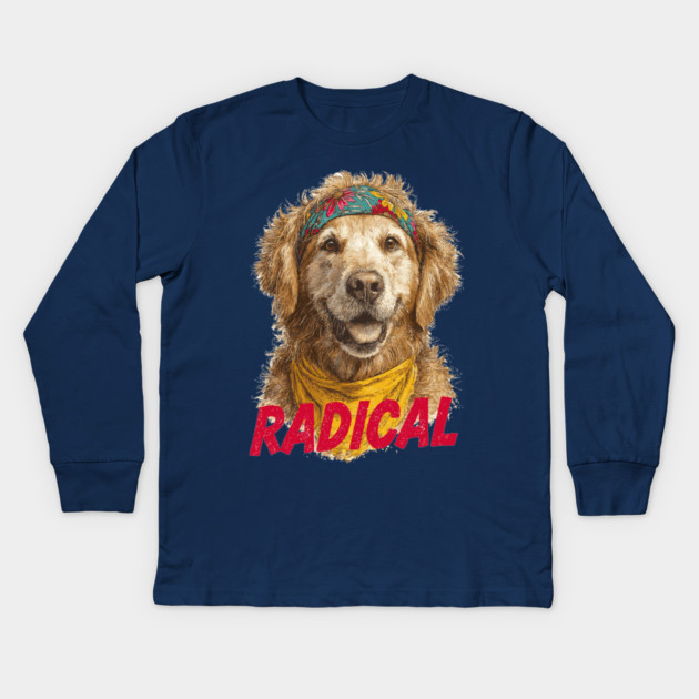 Radical 80s Golden Retriever - Funny Vintage Design Kids Long Sleeve T-Shirt by TuncGK