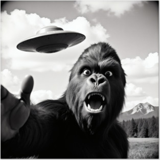 Bigfoot UFO Selfie Posters and Art