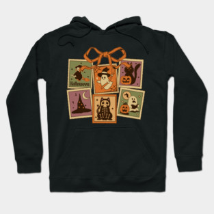 Halloween Stamps Ghost and Black Cat Hoodie