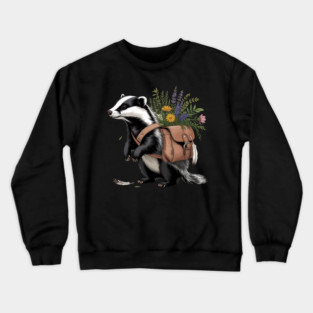 Cottagecore Badger with Wildflowers and Leather Satchel Crewneck Sweatshirt