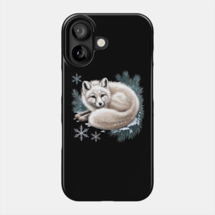 Vintage Winter Fox Curled in Snow with Pine and Snowflakes Phone Case