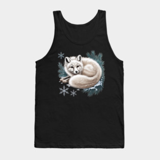 Vintage Winter Fox Curled in Snow with Pine and Snowflakes Tank Top