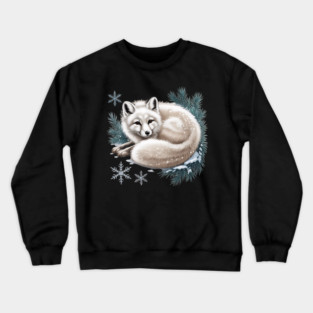 Vintage Winter Fox Curled in Snow with Pine and Snowflakes Crewneck Sweatshirt