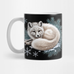 Vintage Winter Fox Curled in Snow with Pine and Snowflakes Mug