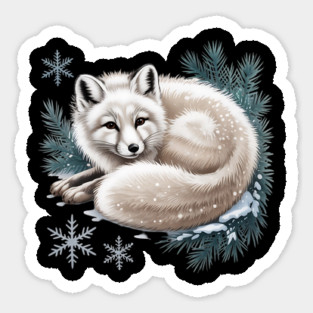Vintage Winter Fox Curled in Snow with Pine and Snowflakes Magnet