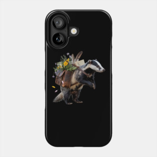 Rustic Badger with Satchel and Wildflowers Phone Case