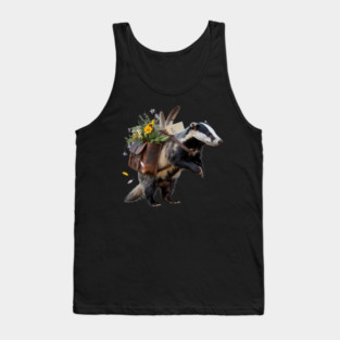 Rustic Badger with Satchel and Wildflowers Tank Top