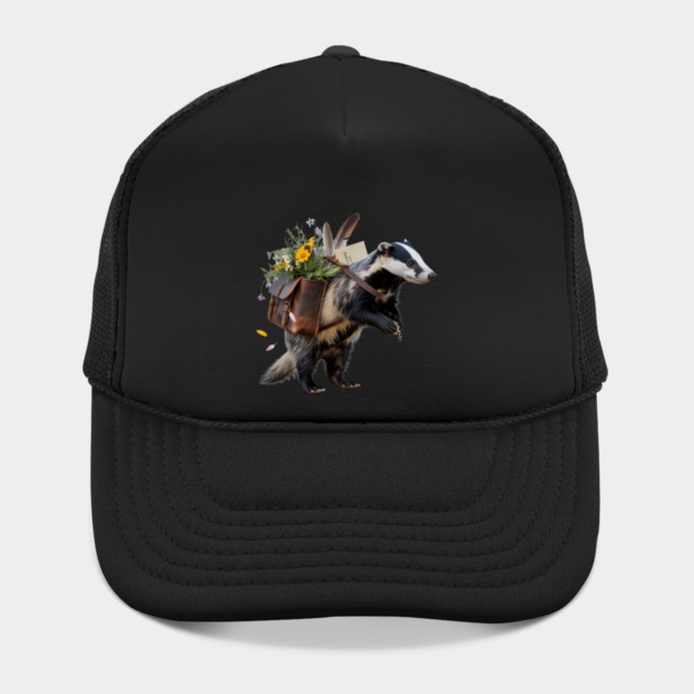 Rustic Badger with Satchel and Wildflowers by BirdsnStuff