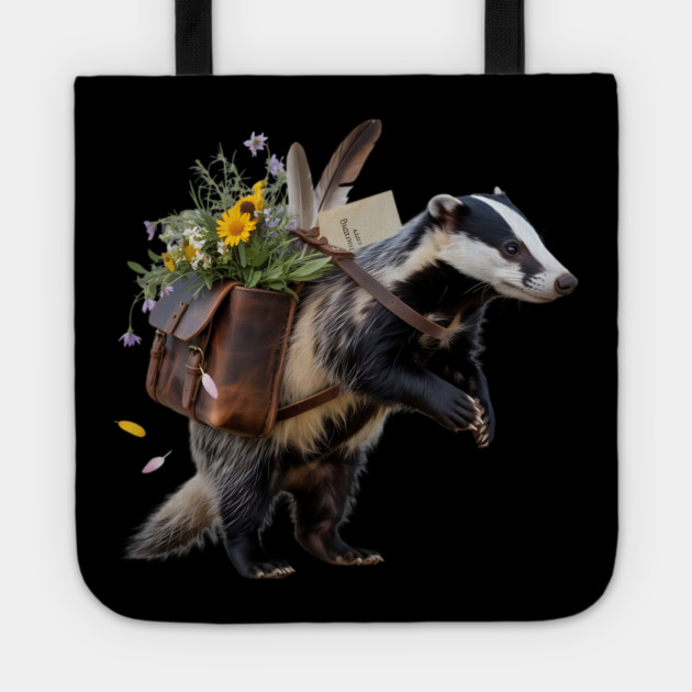 Rustic Badger with Satchel and Wildflowers Tote by BirdsnStuff