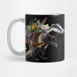Rustic Badger with Satchel and Wildflowers Mug