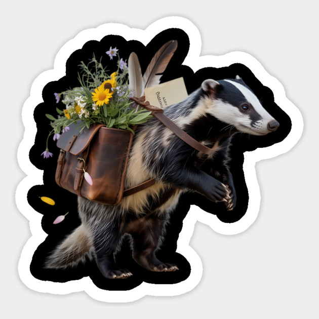Rustic Badger with Satchel and Wildflowers Magnet by BirdsnStuff