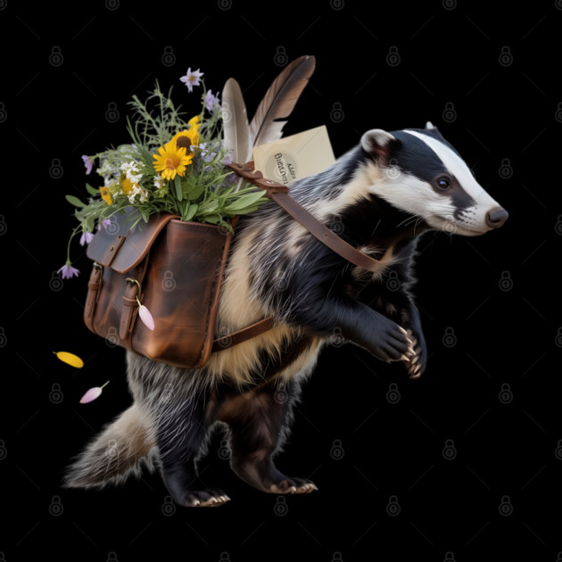 Rustic Badger with Satchel and Wildflowers by BirdsnStuff
