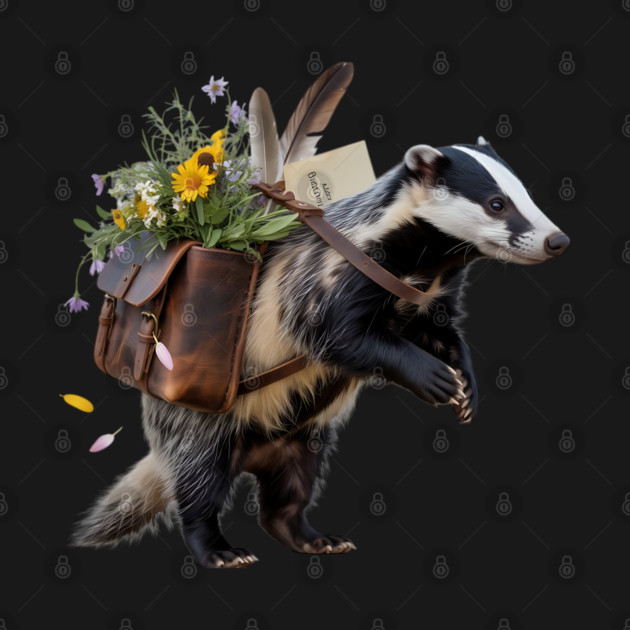 Rustic Badger with Satchel and Wildflowers by BirdsnStuff