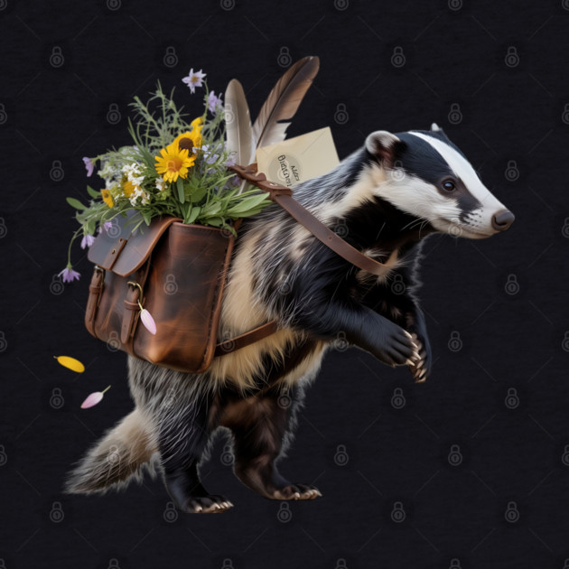 Rustic Badger with Satchel and Wildflowers by BirdsnStuff