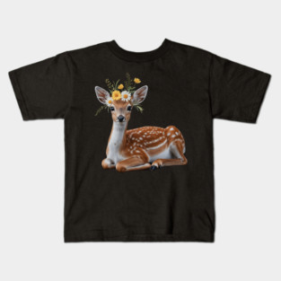 Fawn with Daisy and Buttercup Floral Crown Kids T-Shirt