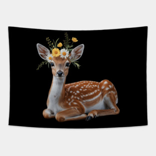 Fawn with Daisy and Buttercup Floral Crown Tapestry
