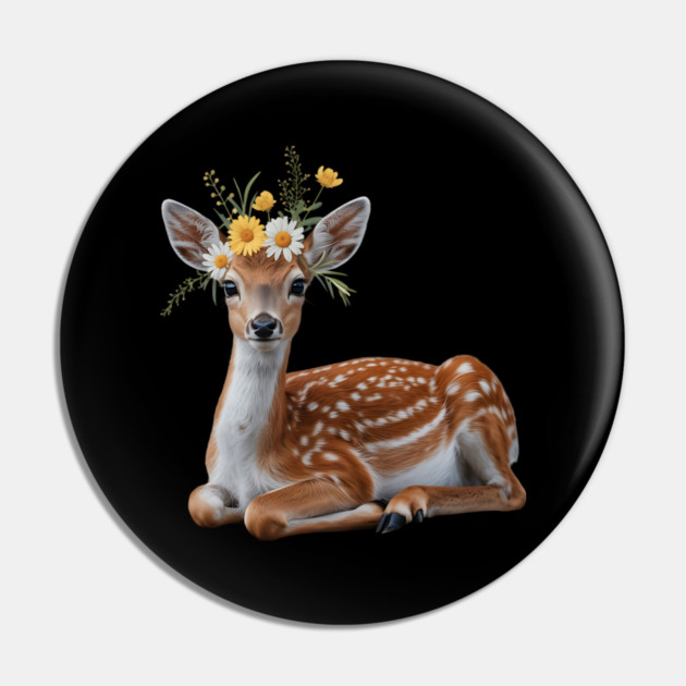 Fawn with Daisy and Buttercup Floral Crown Pin by BirdsnStuff