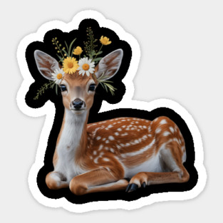 Fawn with Daisy and Buttercup Floral Crown Sticker
