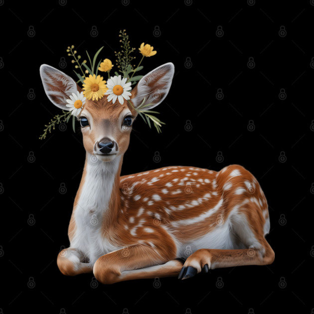 Fawn with Daisy and Buttercup Floral Crown by BirdsnStuff