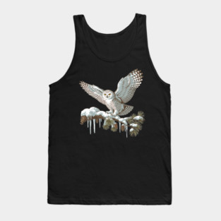 Snowy Owl on Winter Pine Branch Vintage Illustration Tank Top