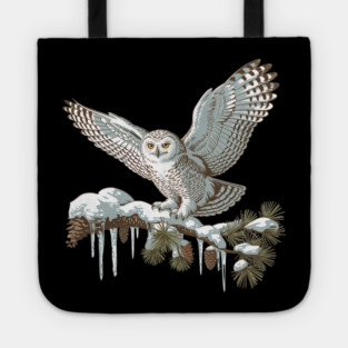 Snowy Owl on Winter Pine Branch Vintage Illustration Tote