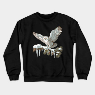 Snowy Owl on Winter Pine Branch Vintage Illustration Crewneck Sweatshirt