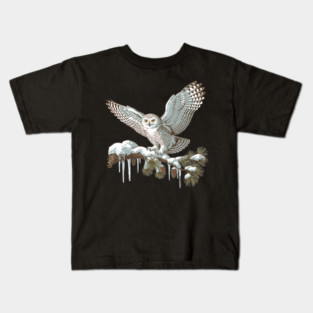 Snowy Owl on Winter Pine Branch Vintage Illustration Kids T-Shirt