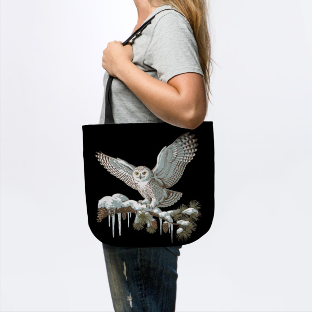 Snowy Owl on Winter Pine Branch Vintage Illustration by BirdsnStuff