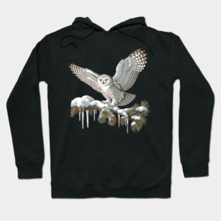 Snowy Owl on Winter Pine Branch Vintage Illustration Hoodie
