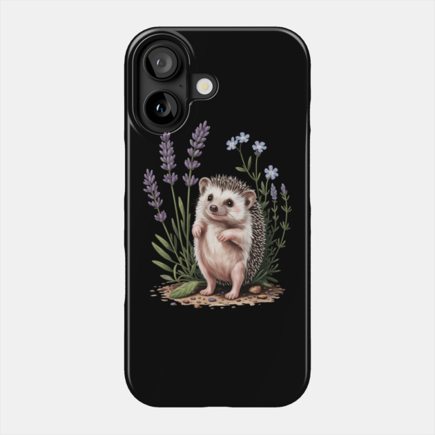 Cute Hedgehog with Lavender and Blue Wildflowers Phone Case by BirdsnStuff