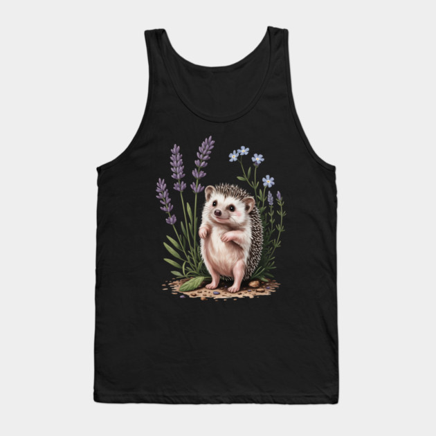 Cute Hedgehog with Lavender and Blue Wildflowers Tank Top by BirdsnStuff