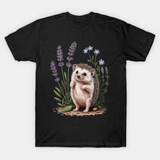 Cute Hedgehog with Lavender and Blue Wildflowers T-Shirt