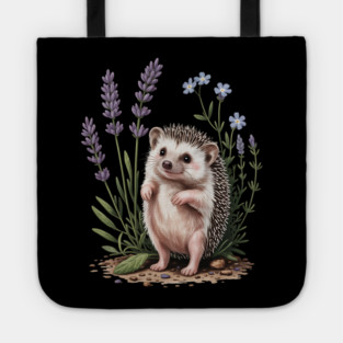 Cute Hedgehog with Lavender and Blue Wildflowers Tote