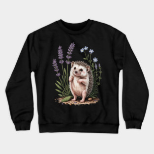 Cute Hedgehog with Lavender and Blue Wildflowers Crewneck Sweatshirt