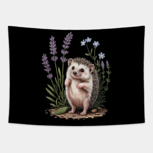 Cute Hedgehog with Lavender and Blue Wildflowers Tapestry