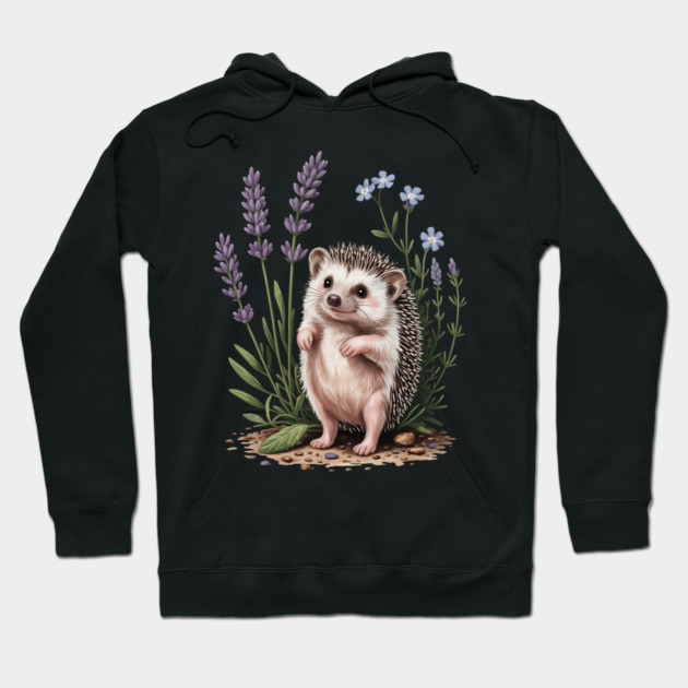 Cute Hedgehog with Lavender and Blue Wildflowers Hoodie by BirdsnStuff