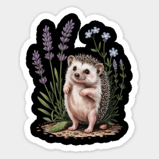 Cute Hedgehog with Lavender and Blue Wildflowers Sticker